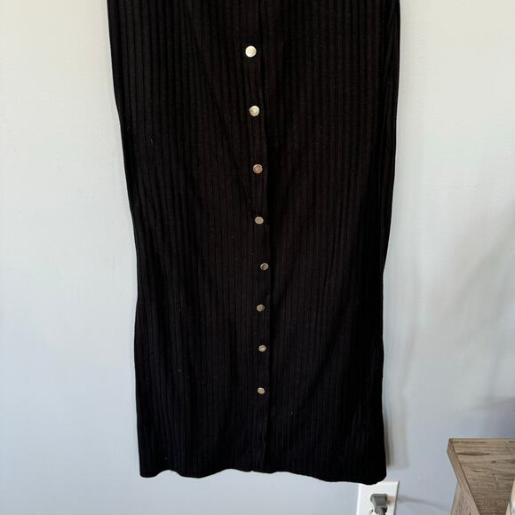 Say What? Black Ribbed Midi Dress Short Sleeves BodyCon Fit Women's Size Large - Picture 2 of 7